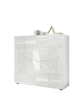 Mobile contenitore 121x111cm a due ante battenti design geometrico bianco serigrafato MCL11