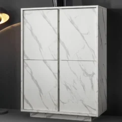 Mobile contenitore 92x145cm alto con quattro ante marmorizzate marmo bianco MCL8