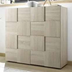 Mobile contenitore 121x111cm da salotto con due ante design geometrico rovere MCL3