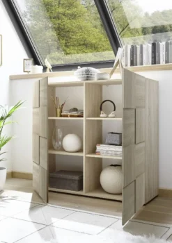 Mobile contenitore 121x111cm da salotto con due ante design geometrico rovere MCL3