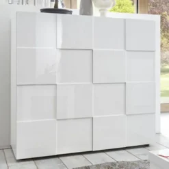 Mobile contenitore 121x111cm da salotto con due ante design geometrico bianco lucido MCL3