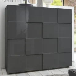 Mobile contenitore 121x111cm da salotto con due ante design geometrico grigio lucido MCL3