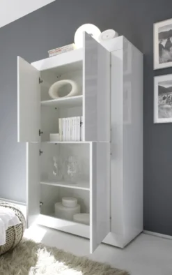Mobile contenitore 102x162cm da zona giorno a quattro ante battenti bianco lucido MCL2