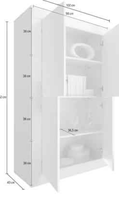 Mobile contenitore 102x162cm da zona giorno a quattro ante battenti bianco lucido MCL2