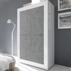 Mobile contenitore 102x162cm da zona giorno a quattro ante battenti bianco e cemento MCL2