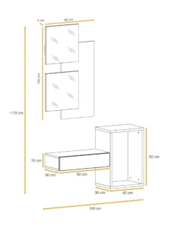 Mobile da ingresso 100x170cm sospeso design moderno rovere e nero IP1