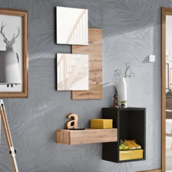 Mobile da ingresso 100x170cm sospeso design moderno rovere e nero IP1