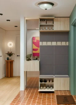 Mobile ingresso appendiabiti 100x238 con panca rovere chiaro e grigio MIT14