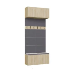 Mobile ingresso appendiabiti 100x238 con panca rovere chiaro e grigio MIT14