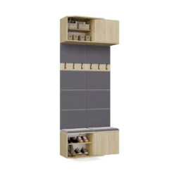 Mobile ingresso appendiabiti 100x238 con panca rovere chiaro e grigio MIT14