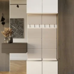 Mobile ingresso appendiabiti 100x238 con panca bianco e beige cashmere MIT14