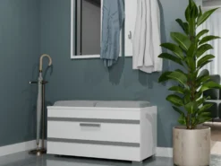 Mobile ingresso con appendiabiti e scarpiera bianco e grigio MIT2