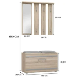 Mobile ingresso con appendiabiti e scarpiera rovere chiaro e grigio MIT2