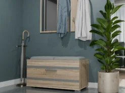 Mobile ingresso con appendiabiti e scarpiera rovere chiaro e grigio MIT2