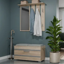 Mobile ingresso con appendiabiti e scarpiera rovere chiaro e grigio MIT2