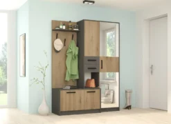Mobile ingresso con scarpiera e specchio rovere dogato/antracite IG17