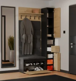 Mobile ingresso con scarpiera 110x202,5 cm rovere e nero MIT21