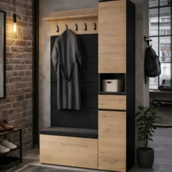 Mobile ingresso con scarpiera 110x202,5 cm rovere e nero MIT21