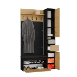 Mobile ingresso con scarpiera 110x202,5 cm rovere e nero MIT21