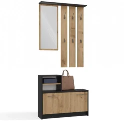 Mobile ingresso con specchio 85x180 cm rovere e antracite MIT1