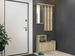 Mobile ingresso con specchio 85x180 cm rovere chiaro MIT1