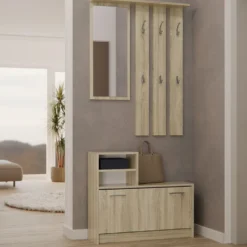 Mobile ingresso con specchio 85x180 cm rovere chiaro MIT1