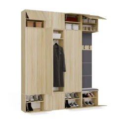 Mobile ingresso guardaroba 200x238 con panca rovere chiaro e grigio MIT13
