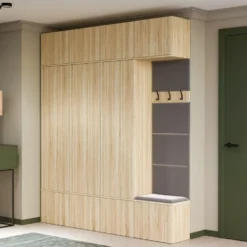 Mobile ingresso guardaroba 200x238 con panca rovere chiaro e grigio MIT13