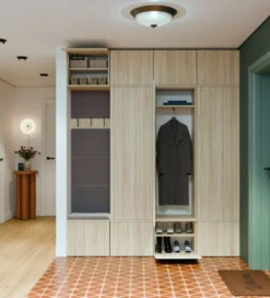 Mobile ingresso guardaroba 200x238 con panca rovere chiaro e grigio MIT13