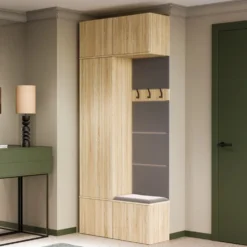 Mobile ingresso guardarobe 100x238 con appendiabiti rovere chiaro e grigio MIT15