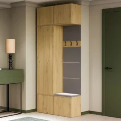 Mobile ingresso guardarobe 100x238 con appendiabiti rovere e grigio MIT15
