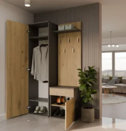 Mobile ingresso moderno con specchio rovere e antracite MIT3