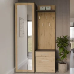 Mobile ingresso moderno con specchio rovere e antracite MIT3