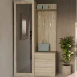Mobile ingresso moderno con specchio rovere chiaro MIT3
