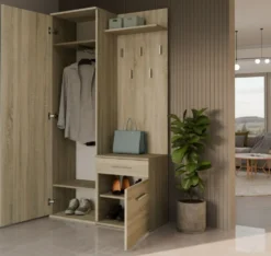 Mobile ingresso moderno con specchio rovere chiaro MIT3