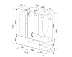 Mobile ingresso moderno con specchio in Rovere II4052