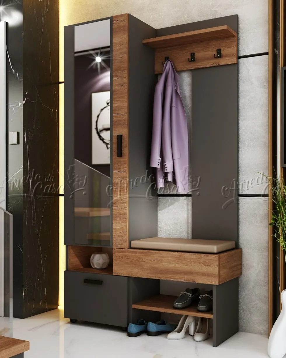 Mobile ingresso moderno grafite e noce 104x195 cm IU32