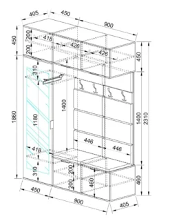 Mobile ingresso moderno 135x231cm antracite e rovere II16