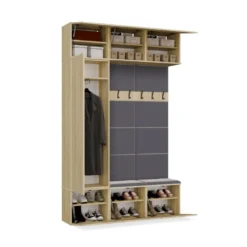 Mobile ingresso moderno 150x238 con scarpiera rovere chiaro e grigio MIT10