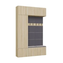 Mobile ingresso moderno 150x238 con scarpiera rovere chiaro e grigio MIT10
