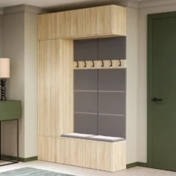 Mobile ingresso moderno 150x238 con scarpiera rovere chiaro e grigio MIT10