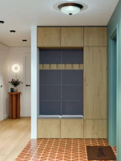 Mobile ingresso moderno 150x238 con scarpiera rovere e grigio MIT10