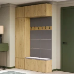 Mobile ingresso moderno 150x238 con scarpiera rovere e grigio MIT10