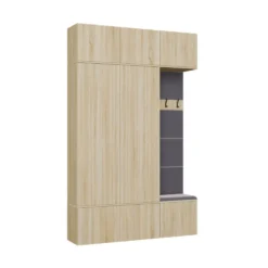 Mobile ingresso moderno 150x238 con guardaroba rovere chiaro e grigio MIT11
