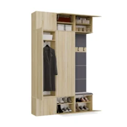 Mobile ingresso moderno 150x238 con guardaroba rovere chiaro e grigio MIT11