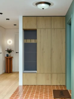 Mobile ingresso moderno 150x238 con guardaroba rovere e grigio MIT11
