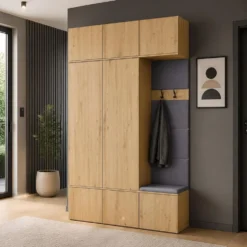 Mobile ingresso moderno 150x238 con guardaroba rovere e grigio MIT11