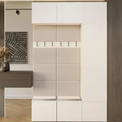 Mobile ingresso moderno 150x238 con scarpiera beige cashmere e bianco MIT10