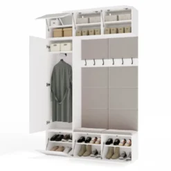 Mobile ingresso moderno 150x238 con scarpiera beige cashmere e bianco MIT10