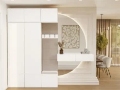 Mobile ingresso moderno 150x238 con guardaroba bianco e beige cashmere MIT11